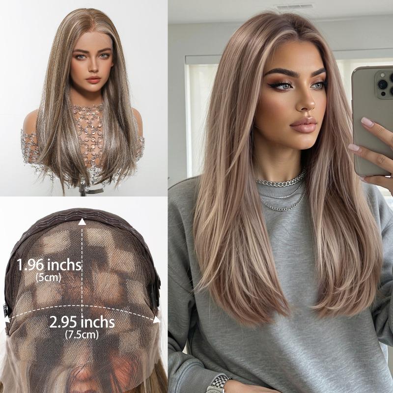 * HD large area lace wig medium black brown long straight hair fashion full hood lace Wig