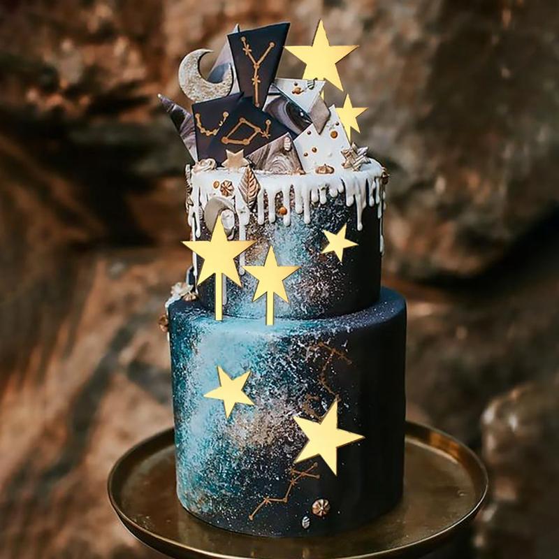 24 Stück Acryl Gold Stern Kuchen Topper Set Kinder Geburtstagsparty Dekoration Hochzeit Weihnachten DIY Kuchen Dekorationswerkzeuge Babyparty