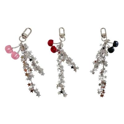 Artistic Star Shaped Cherry Keychain Detachable Tassels Pendant Resin Metal Daily Accessory Decoration
