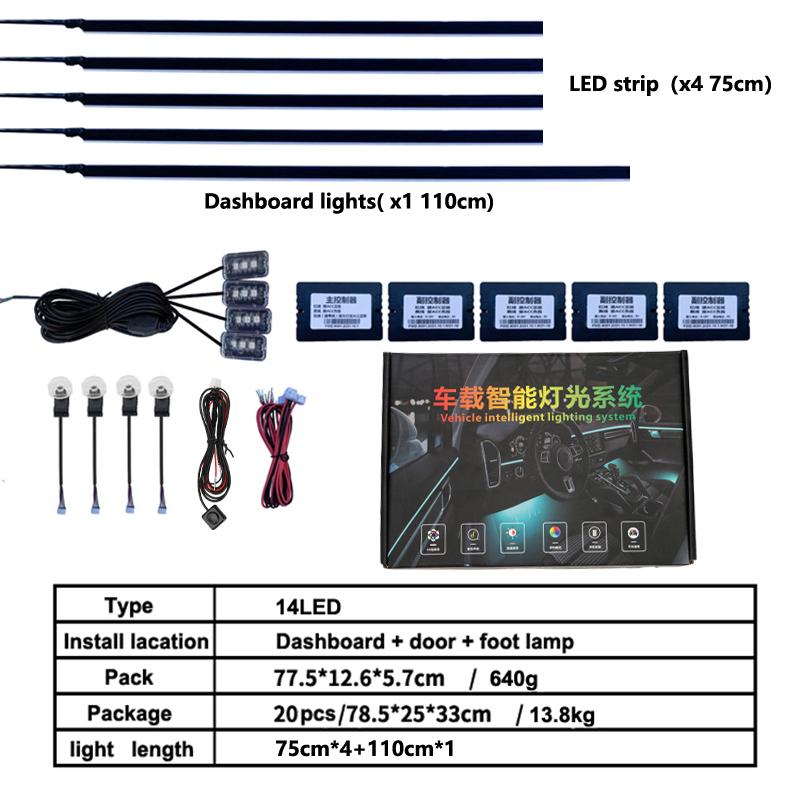 18in1 Car interior lights rgb Car Led interior car led strip lights for car ambient light door lighting Foot decorative lamp