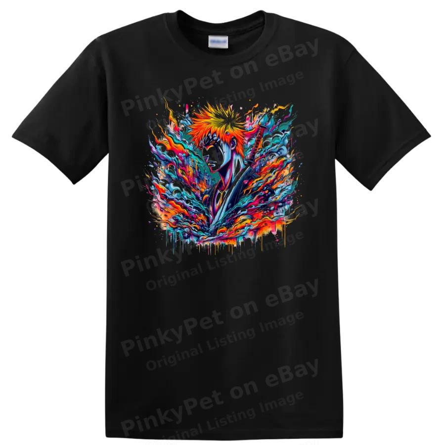 Ichigo Kurosaki Anime T Shirt Colorful Sword Warrior Graphic Art Tee Gift Fans