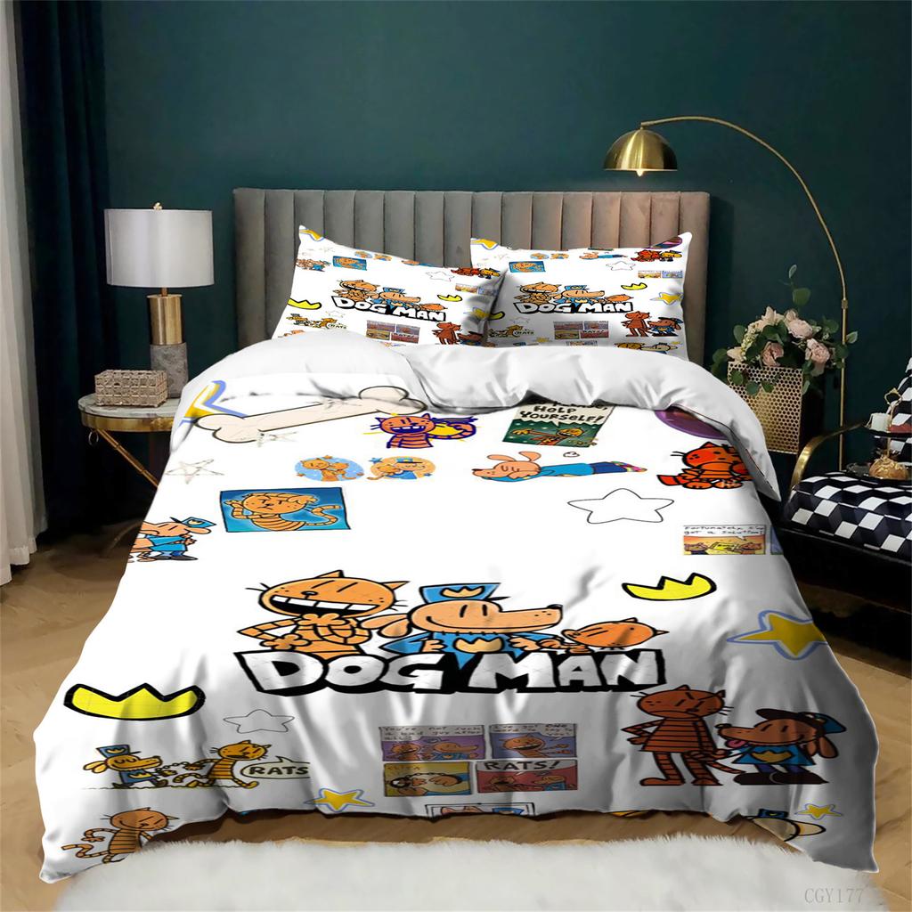 Dog Man Bedding Sets 3Pcs Lightweight Duvet Cover Set With Zipper Closure Soft Breathable Bedding Duvet Cover With Pillowsham
