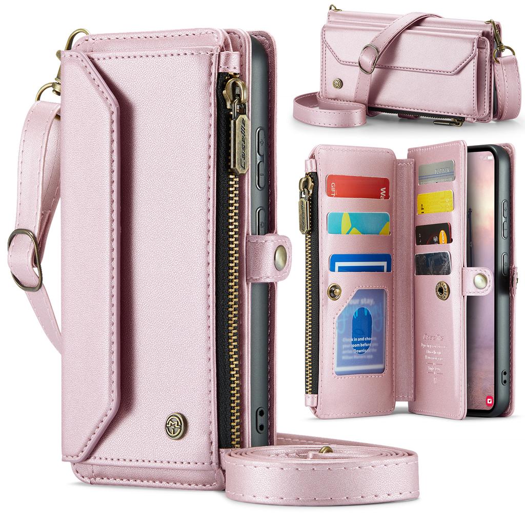 Zipper Leather Wallet Case for Samsung Galaxy S26 S25 Ultra S24 Plus S23 FE S22 S25U S26U Lanyard Stand Shell Phone Cover Bag