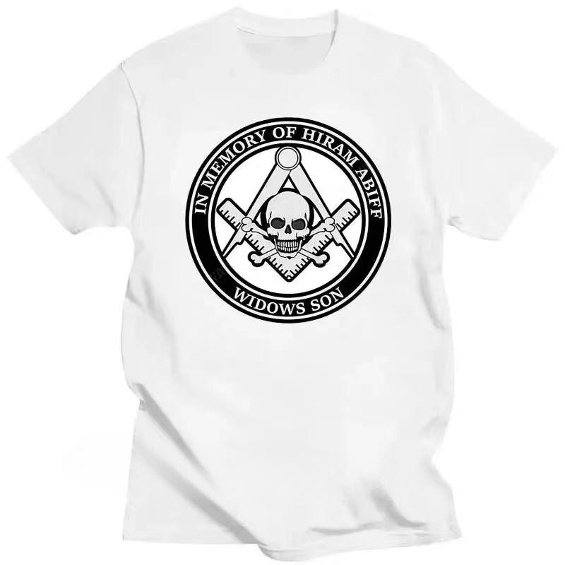 Mens In Memory of Hiram Abiff Widows Son T Shirt Masonic Mason Men's O-neck Short Sleeve Brand T-shirt Men's Cotton Tee Shirts