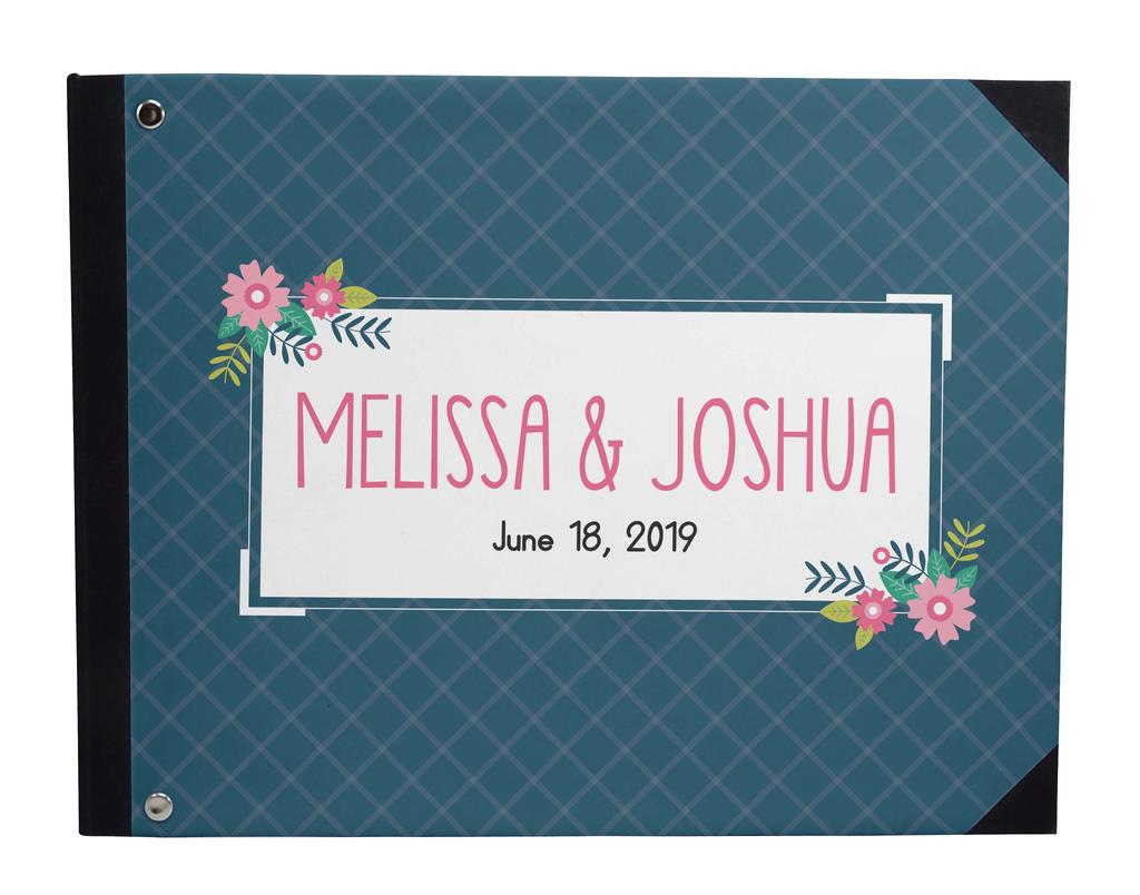 Darling Souvenir Blue Floral & Geometric Hardbound Cover Printed Anniversary Wedding Guestbook Scrap Book-7 X 9