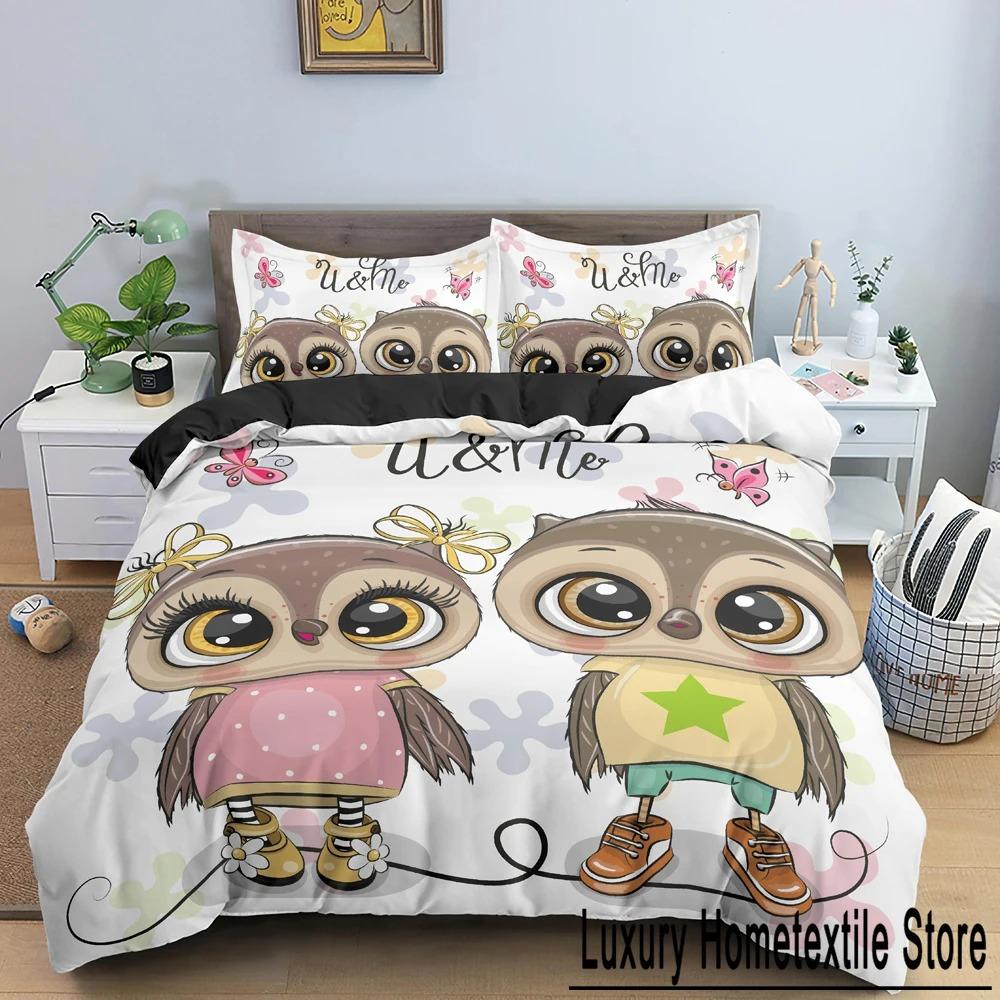 Cartoon Owl Bedding Set Boys Girls Twin Queen Size Duvet Cover Pillowcase Bed Kids Adult Fashion Home Textileextile bedding Set