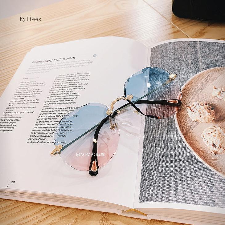 Rimless Sunglasses Women'S Retro Metallic Sun Glasses Uv Protection New Fashion Cutting Lens Eyewear Uv400 Sun Glasses