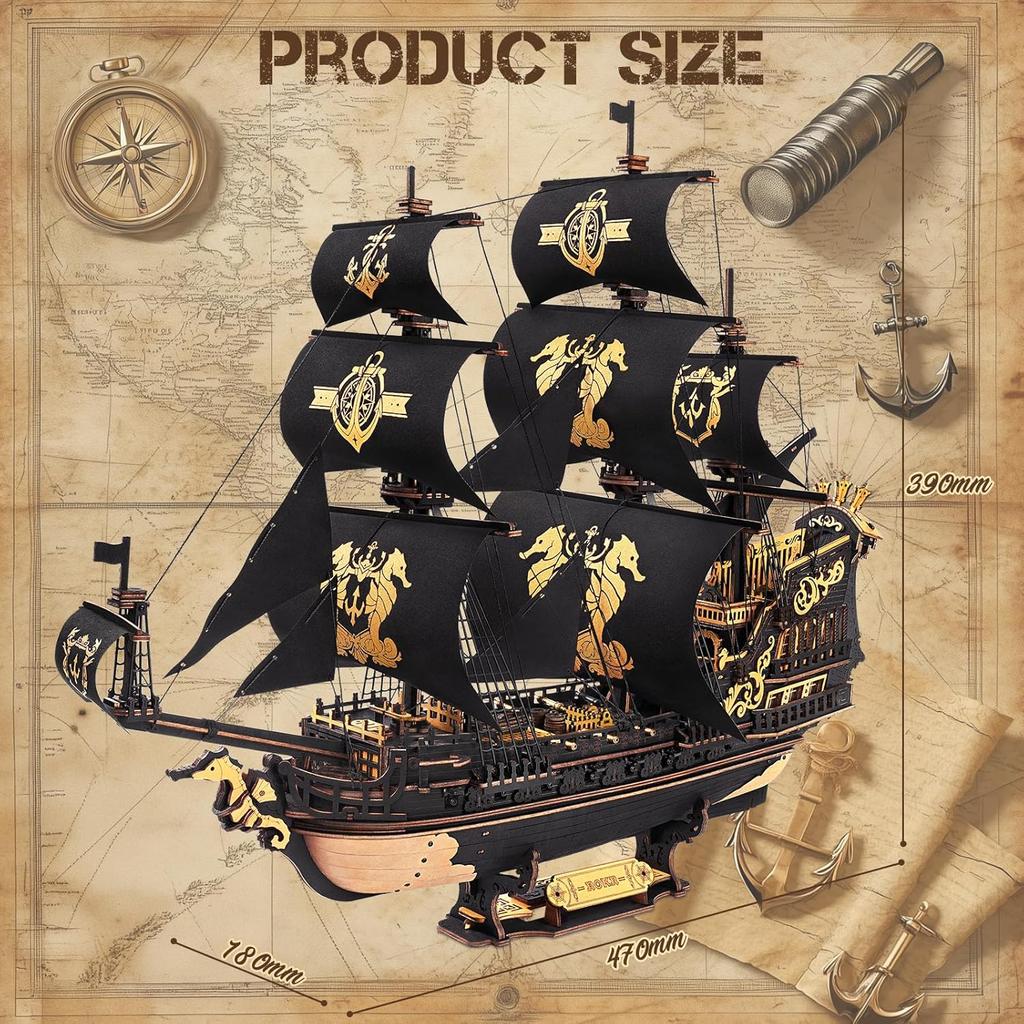 Robotime Rokr 3D-Puzzle Holz-Seahouse Barken Modellbausätze Bauen Haus Schreibtisch Dekoration Geschenk für Jugendliche und Erwachsene
