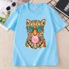 Trendy Leopard T Shirt Bubblegum Sunglasses Big Cat Graphic T Shirts Retro Animal Printed Tshirt Cotton Short Sleeve Tops