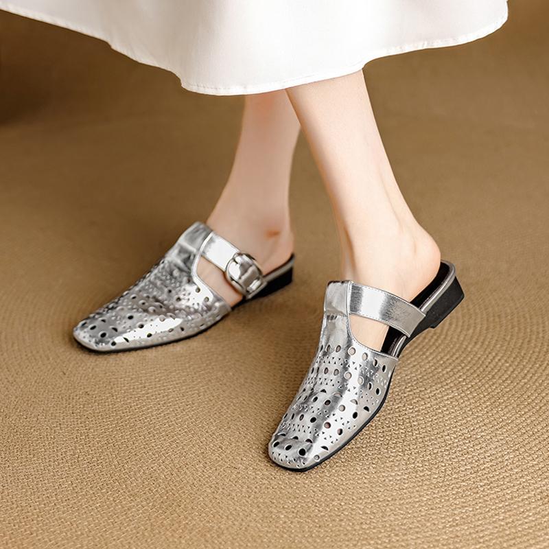 

Мода 2025 Новые летние женские мюли из натуральной кожи, женская обувь с квадратным носком и массивным каблуком, туфли с закрытым носком, сандалии-слингбэки, шлепанцы 34