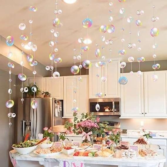 

White Bubble Wreath Mermaid Party Decorations Blue Bubble Flag Birthday Party Ornaments Rainbow Bubbles Room Decor 2 M