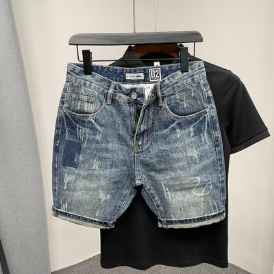 Men's Trendy Retro Denim Shorts: Summer Slim-Fit with Cat Whisker Detail