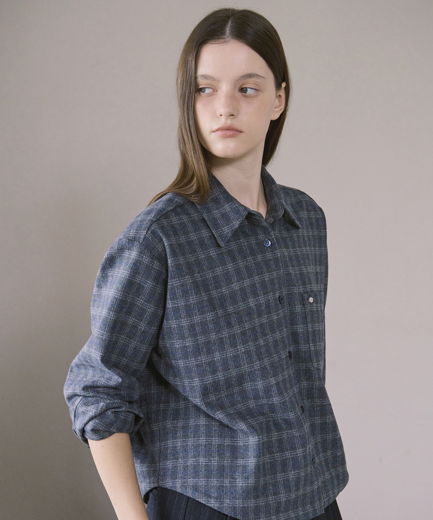 Awi Wool Crop Check Shirt_Gray Gray/Ff