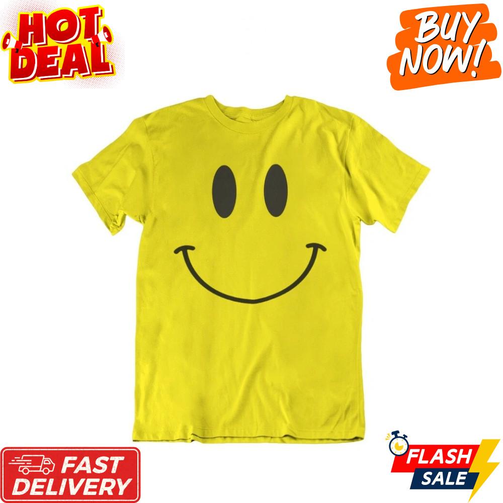 

Mens Happy Smiling Face T-Shirt Retro Music Party Fancy Dress Eco Graphic Tee Unisex T-Shirt XL
