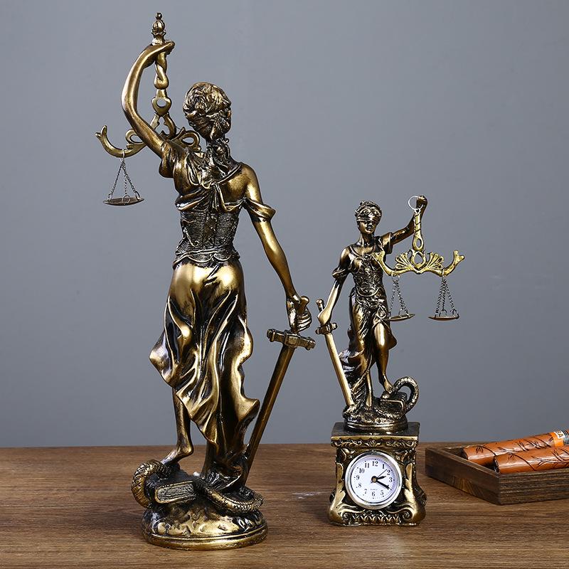 Bronze Goddess Themis Sculpture: Justice Law Scales Ornament for Lawyer's Office