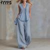 Women's Fashion Casual Summer Spring Solid Color Print Sleeveless V-Neck Trousers Pants Suits