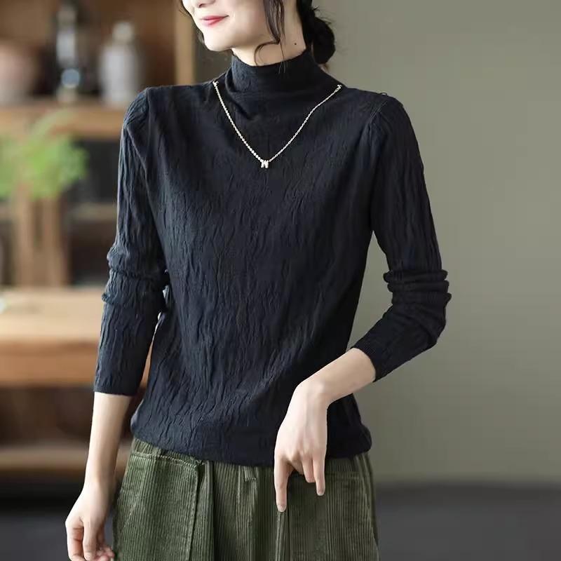 Women Sweaters Pullovers 2025 Autumn Winter Long Sleeve Half high collar Black Knitted Sweater Women Tops Pullover JJ72