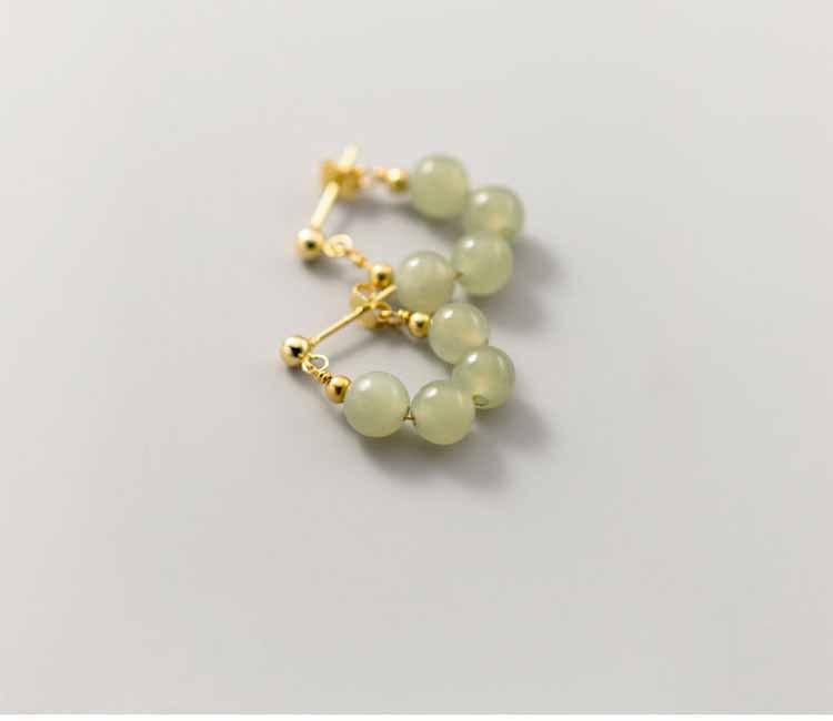 Hetian Jade Earrings for Women Girl Gift 4 Beads Gold 925 Stamped Elegant Lady Jewelry Dropship