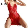 Lightweight Lace Negligee Women Sexy Mini Babydoll Dress Floral Side Alluring Slip Split Full Nightgown Mesh Sheer Halter Chemise Sleepwear Polyester