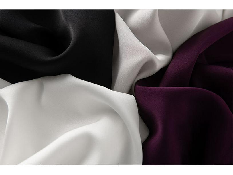 2025 Spring Women's Long Sleeve Mulberry Silk Shirt with Ribbon - Commuter Style, Slim Fit, Solid Color