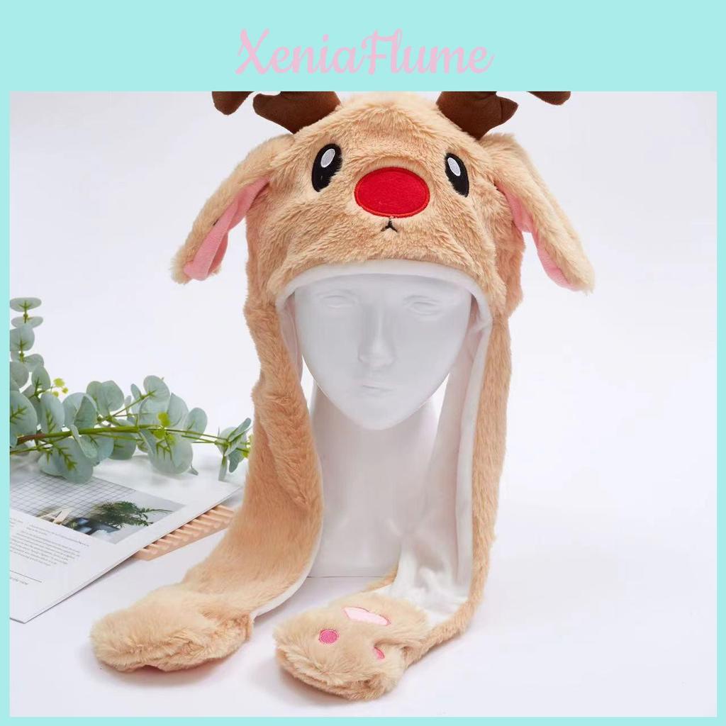 Christmas Reindeer Plush Hat With Moving Ears For Holiday Party Gifts