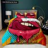 Juego de Funda Nórdica para Labios Juego de Cama de Labios Dorados Sexy Pareja Adulta Individual Doble Queen King Size Cubierta de Edredón de Poliéster con Marcas de Besos 3D