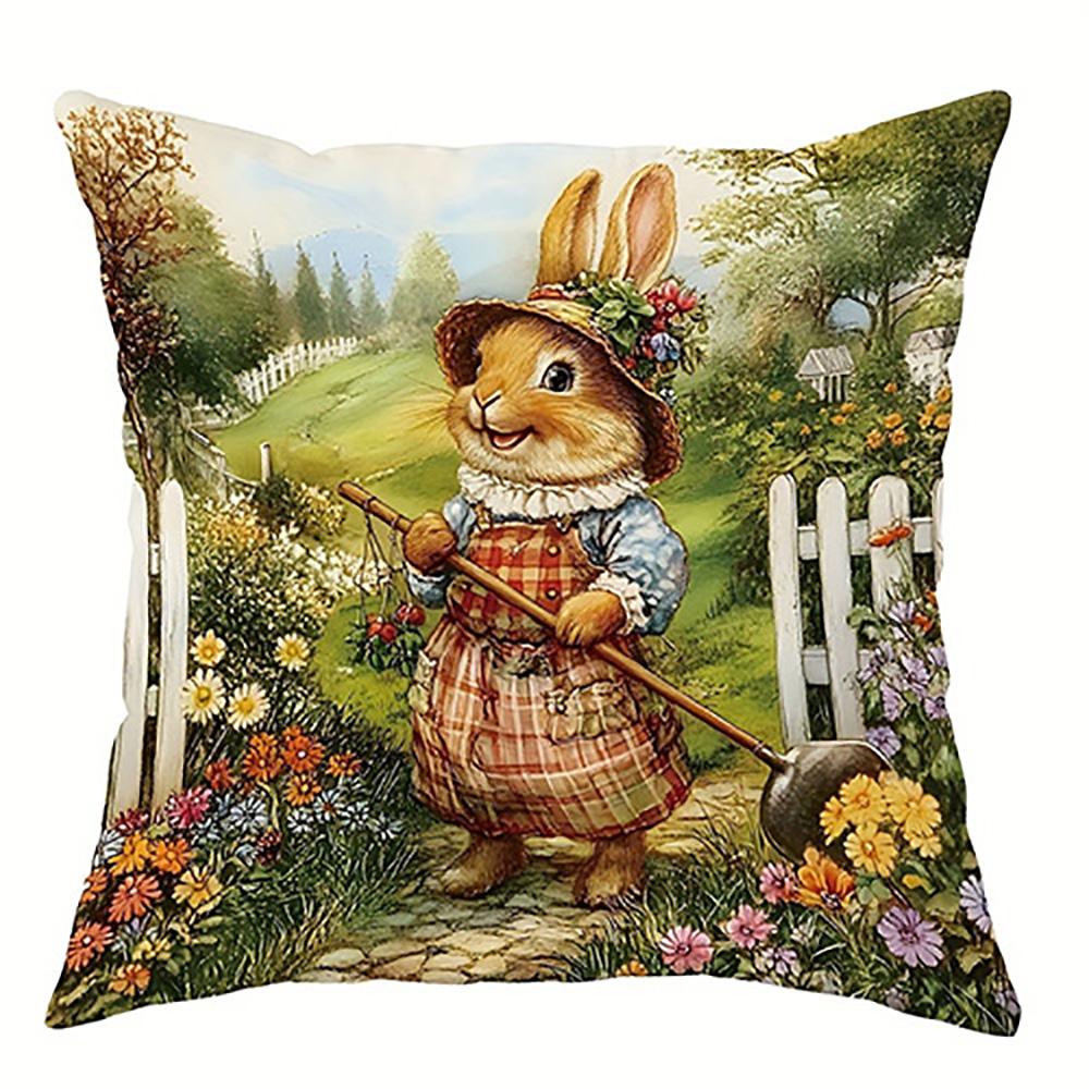 

Кролики в очаровательной садовой сценеПодходит для дивана, автомобиля, спальни, декоративная наволочка для подушки 16x16Inch