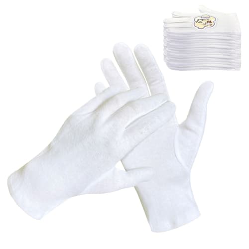 Yume No Mono 12-Pair White Cotton Gloves, Gentle On the Skin, 100% Pure Cotton, Hand Care, Moisturizing, Relieves Hand Eczema, Cracked Skin, Chapped S