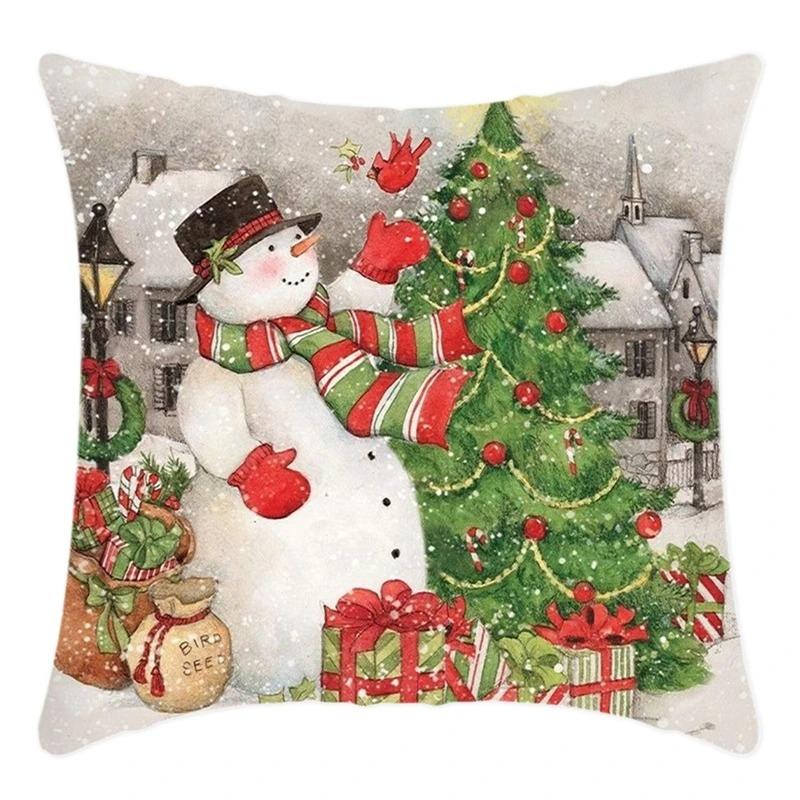 Merry Christmas Pillowcase 45X45Cm Throw Pillowcase Winter Christmas Decorations Home Tree Deer Sofa Cushion Cover New Year