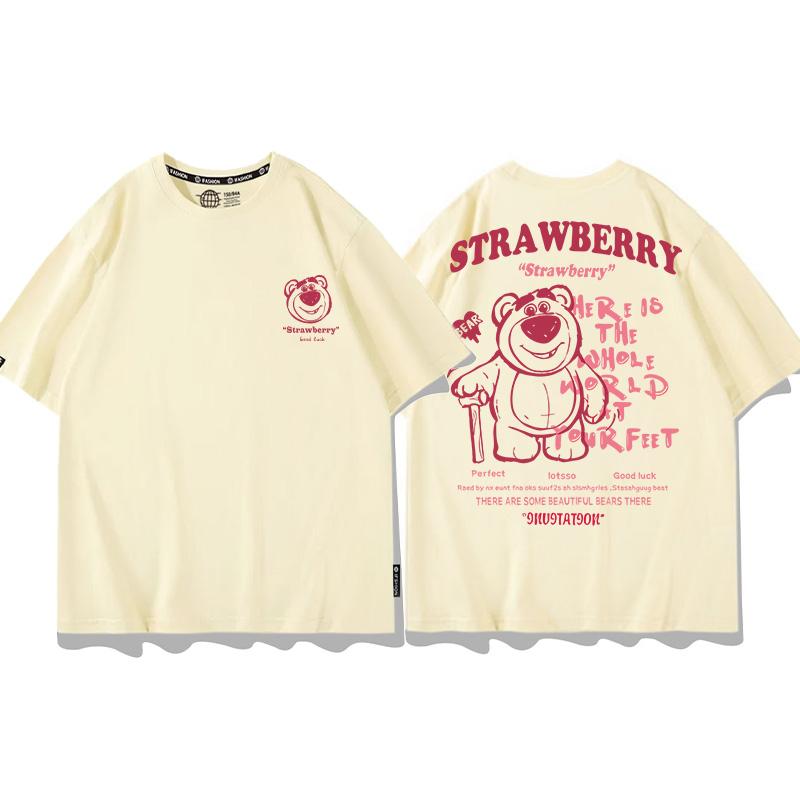 Strawberry Bear Joint TShirt Unisex Loose Fashion Brand Different Pure Cotton Clothes Summer Couples Short Sleeve