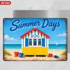 2D Flat, 1pc Summer Days Metal Sign Wall Art, Bay View Hut, Sand Buckets, Ocean Sailboat, Home Decor, Retro Coastal Style, Ideal for Living Room Patio