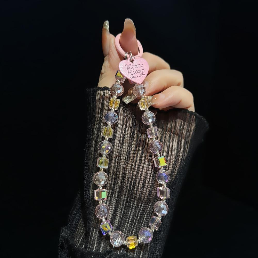 With Clip Crystal Beads Phone Chain Anti-lost Love Phone Pendant  Car Key Accessories