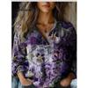 Women Vintage Floral Print V Neck Ruffle Collar Long Sleeve Button Down Blouse With Pockets