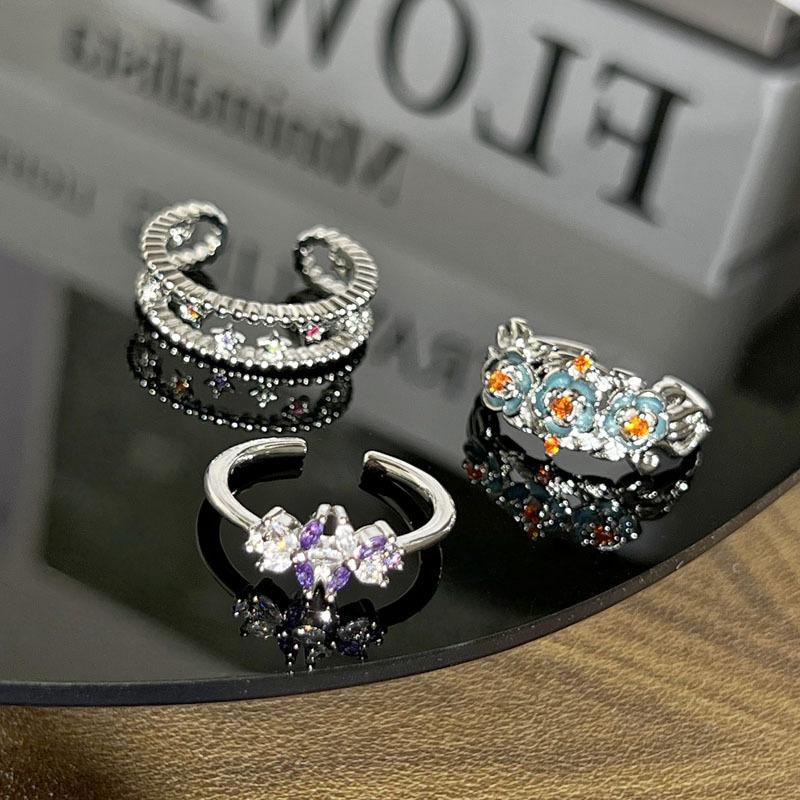European and American fashion hollow star luxury retro ethnic style flower pleated ring femininity adjustable index finger ring
