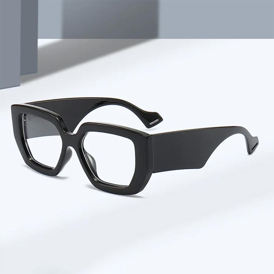 Modische Schwarze Quadratische Übergroße Damen Sonnenbrille Transparente Gläser Täglich Urlaub Dekorative Brille