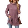 Autumn Women's Blouse Half High Neck Long Sleeve Loose Split Pocket Top