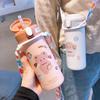 380ML Stainless Steel Thermos Vacuum Flask Cute Cartoon Thermal Bouncing Water Bottle Insulated Straw Cups Tumbler Drinkware