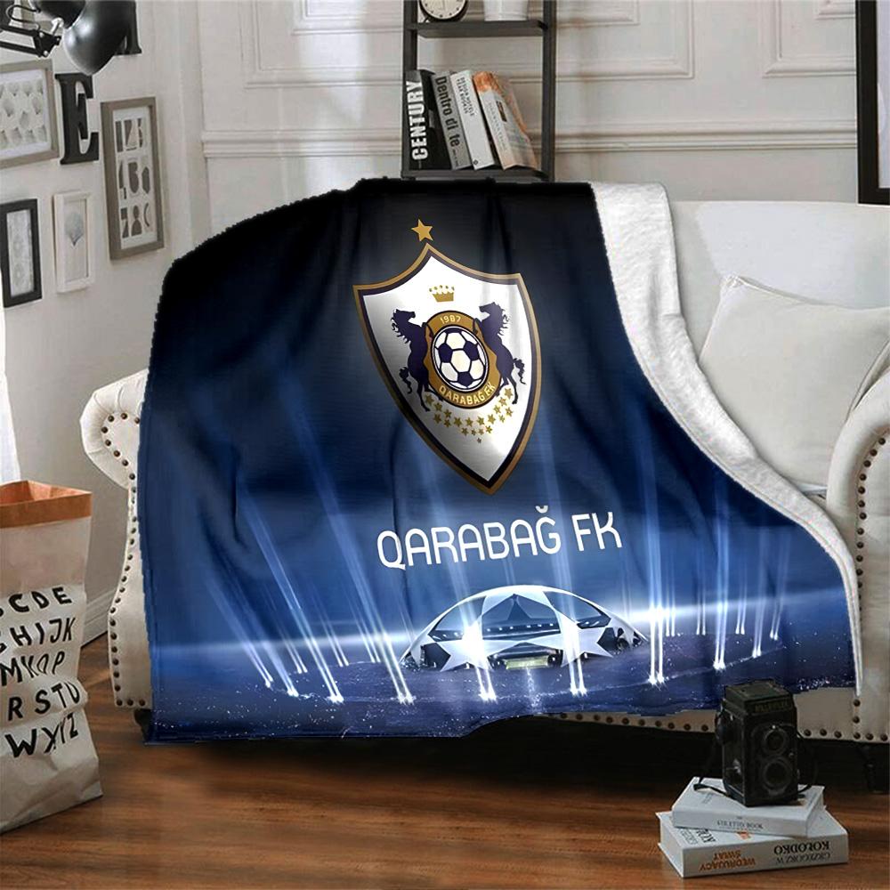 Soccer Team Qarabag Design Flannel Blanket, Soft Polyester, Modern Design, All-Season for Camping, Travel, Gifts for holidays or birthdays