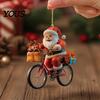 Small Festive Gift for Family 2Pcs Christmas Santa Riding Bicycle Acrylic Hanging Ornament, Car Exquisite Holiday Party Favors Interior Rearview