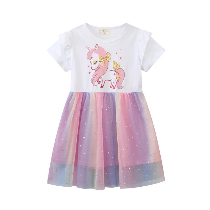 European & American Style Summer 2026 Girls' Knit Dress with Gauze Skirt