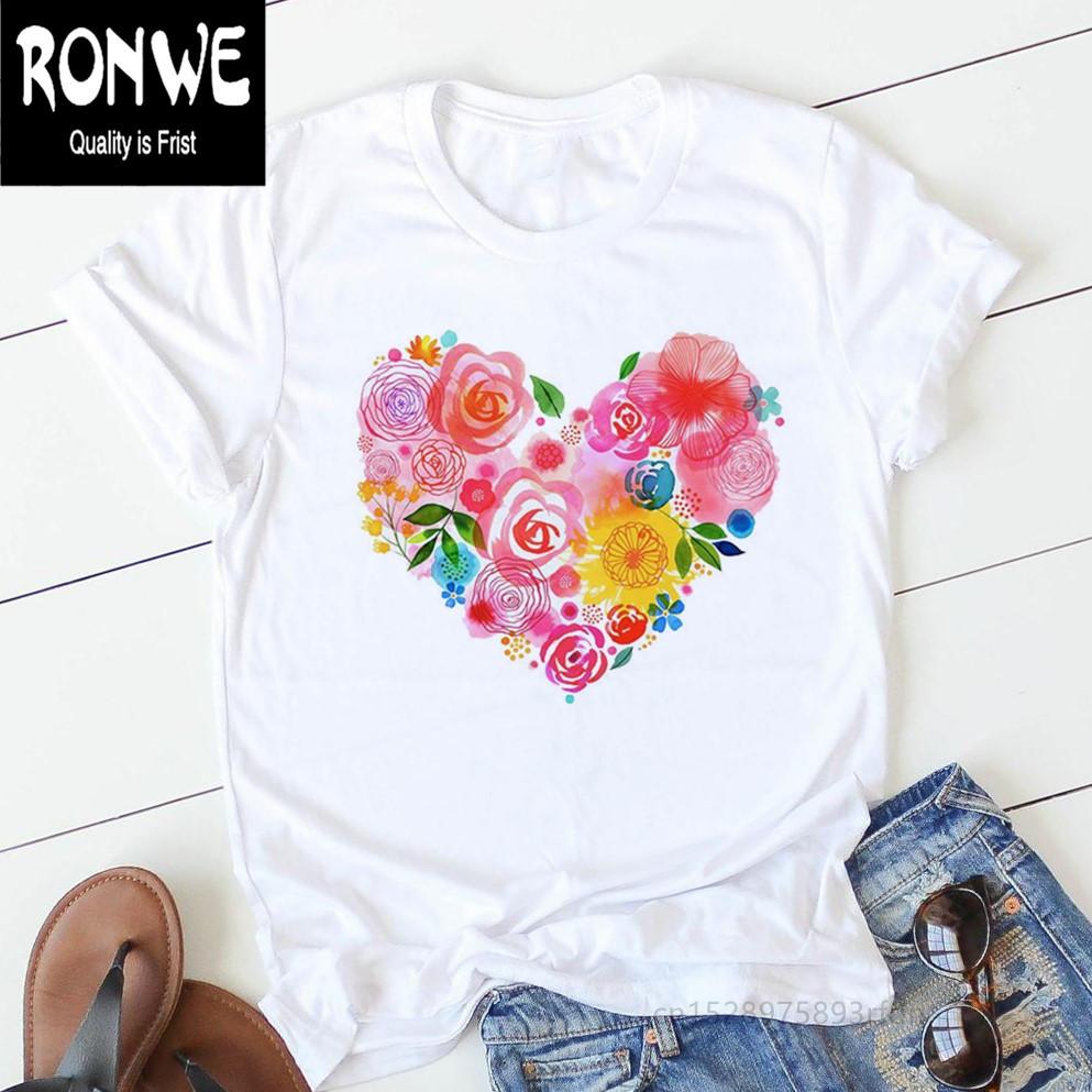 Pink Heart Flower Print Women Tshirt Casual Funny T Shirt Gift 90s Lady Yong Girl Drop Ship PKT-894