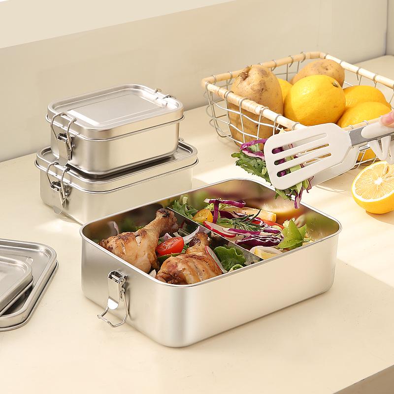 304 Stainless Steel Bento Lunch Box with Lid - Food Grade for Students and Office Workers