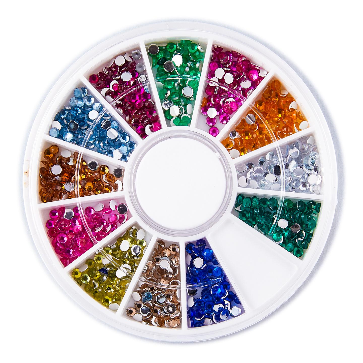 

12-Grid Iridescent Rhinestone Nail Art Palette with AB Water-Inspired Rhinestones & Varied Shape Stickers