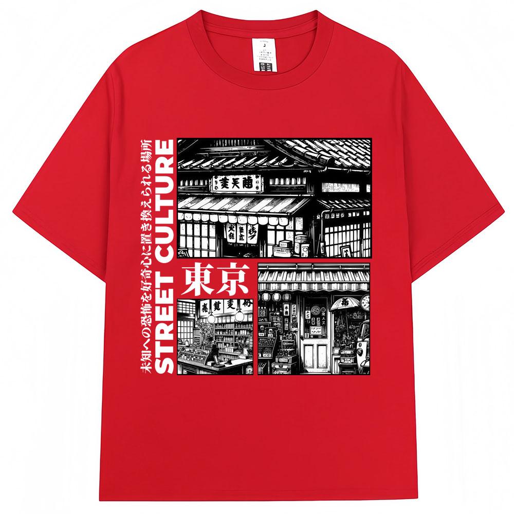 Japanese Style Tokyo Street Culture Graphic Tshirts Men Women Harajuku Fashion Vintage ONeck T Shirt Oversized Cotton T Shirts S