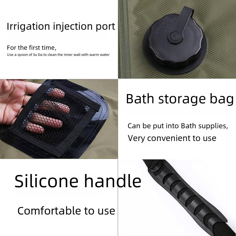 20L Army Green Solar Heat Absorption Camping Bath Bag - Outdoor 5 Gallon Water Bag for Toiletries