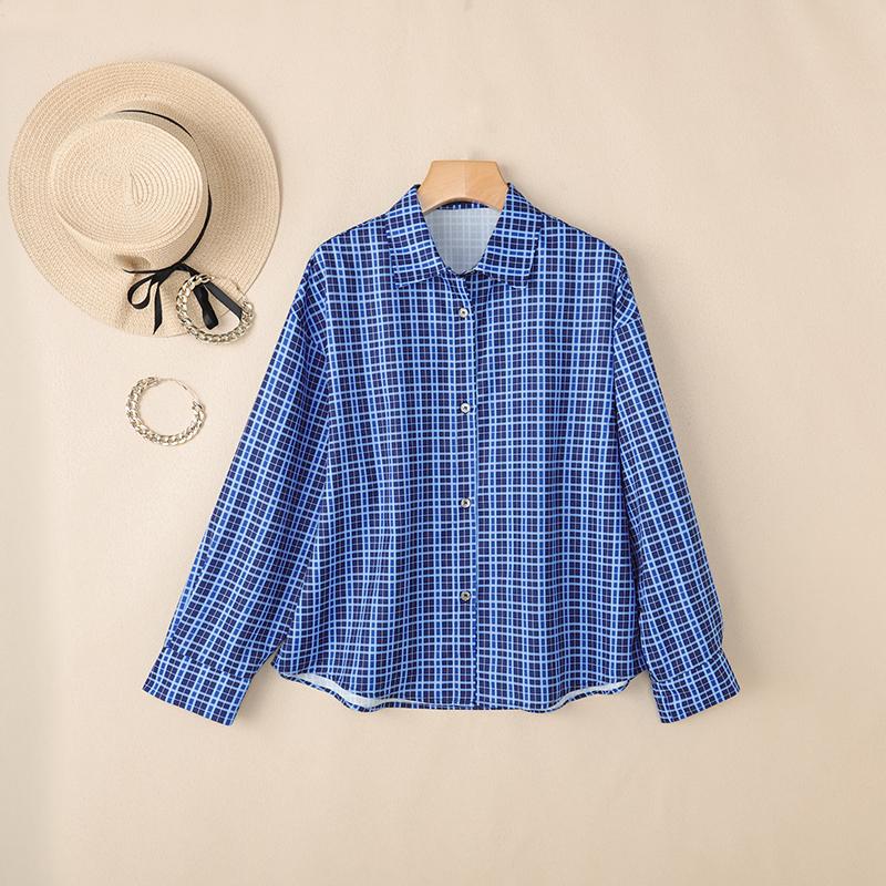 ZANZEA Women Casual Turn Down Collar Long Sleeve Plaid Print Loose Blouse