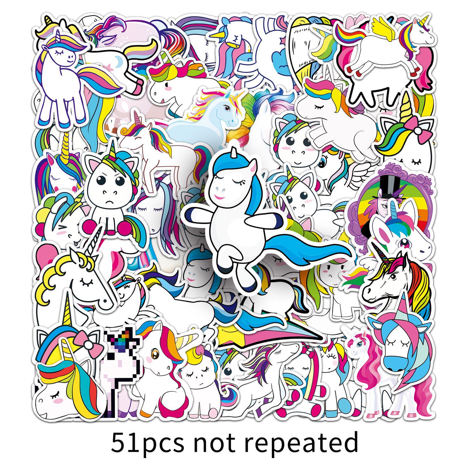 

Набор из 51 наклейки Единорог и Лошадь Радужный Мультяшный Граффити - Водонепроницаемые для Ноутбуков, Чемоданов и Автомобилей.