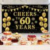 Trgowaul 60th Birthday/Anniversary/Wedding Decorations for Women Men, Cheers to 60 Years Banner, Black and Gold 60th Birthday Backdrop, 60 Bday