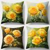 Elegant Floral Decorative Throw Pillow Covers, Yellow Rose Bouquet With Green Leaves Print Cushion Cases, Aesthetic Home Decor