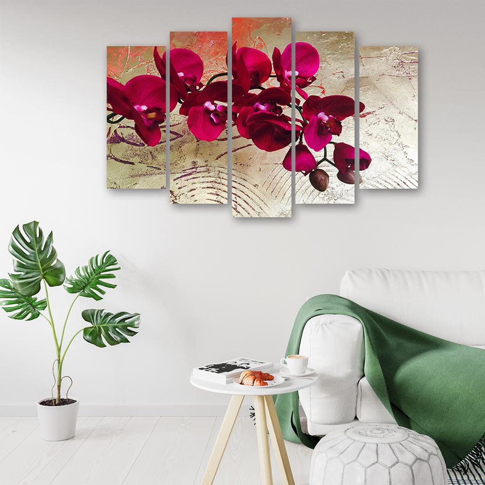Five Piece Picture Canvas Print Orchid Flowers Pink